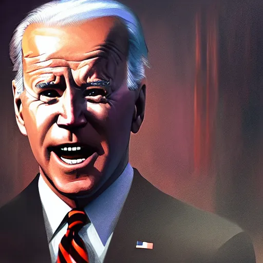 Image similar to joe biden being extremly scary, dramatic lighting, cinematic, establishing shot, extremly high detail, photorealistic, cinematic lighting, artstation, style by James Gurney