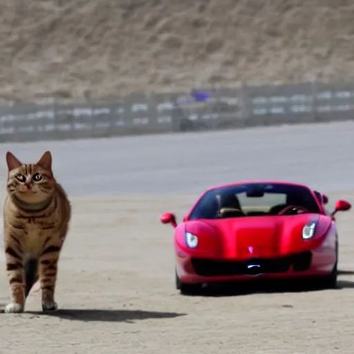 Prompt: a cat driving a ferrari in Santa Monica beach