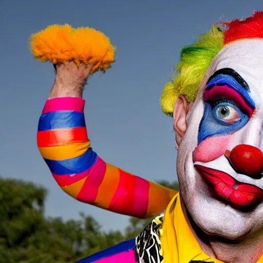 Image similar to Jerome Powell as a clown with clown wig and colorful clown makeup all over his face, award-winning, epic, cinematic
