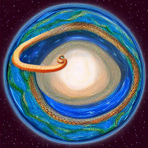 Prompt: giant snake coiled around planet Earth, hyperrealistic digital painting