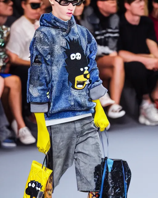 Image similar to Bart simpson hyperrealistic and heavy detailed balenciaga runway show of bart simpson , Leica SL2 50mm, vivid color, high quality, high textured