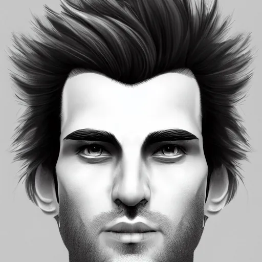 Image similar to A handsome man with Black and White hair, portrait, digital art, trending on artstation, behance