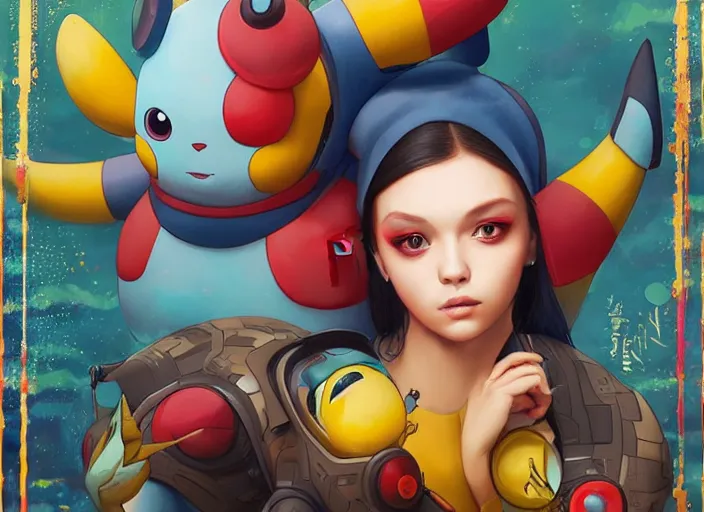 Image similar to lofi BioPunk Pokemon Pikachu portrait Pixar style by Tristan Eaton_Stanley Artgerm and Tom Bagshaw,