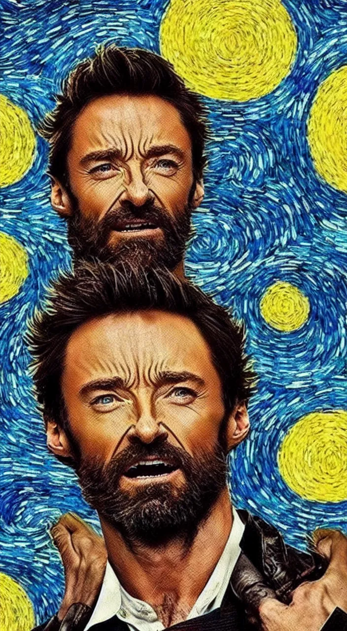 Prompt: hugh jackman in the movie wolverine, in the style of vincent van gogh starry night,