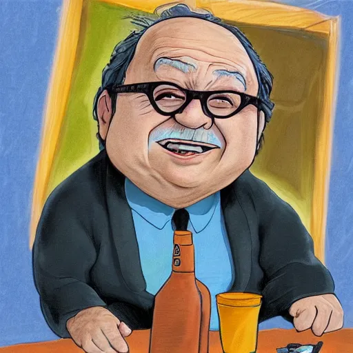 Image similar to artwork of Danny Devito by Justin Roiland