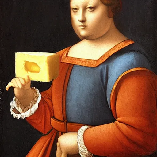 Prompt: A painting by Leonardo da vinci of a cat dressed as french emperor napoleon holding a piece of cheese