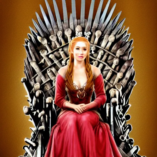 Image similar to a gorgeous princess sitting on the Iron Throne in a song of Ice and fire, realistic illustration