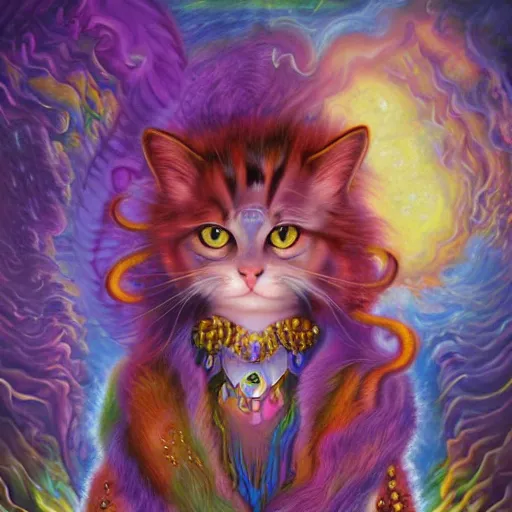 Prompt: cat seahorse shapeshifter, long haired humanoid weirdcore voidpunk fursona, detailed coherent painterly digital art by delphin enjolras, wlop, louis wain, lisa frank, furaffinity, cgsociety, trending on deviantart