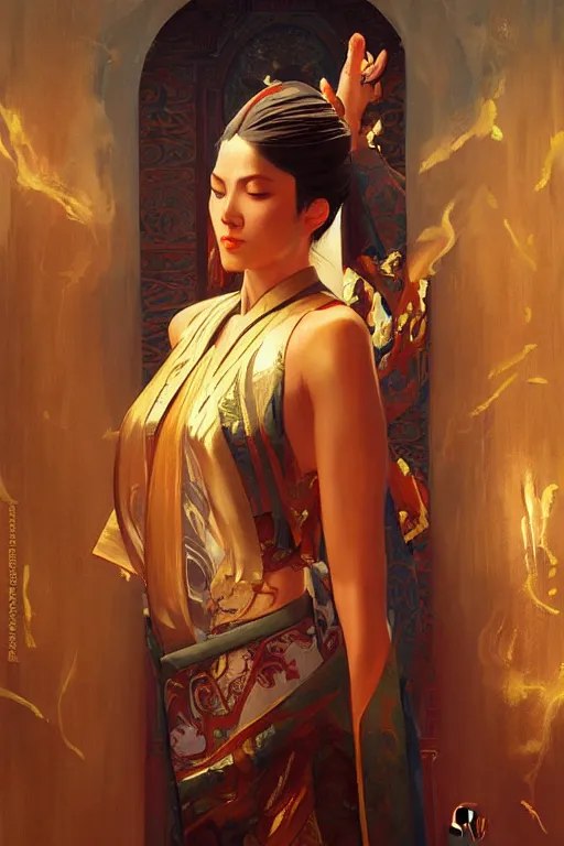 Image similar to temple, taoism, painting by greg rutkowski, j. c. leyendecker, artgerm