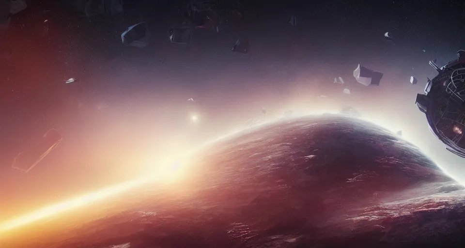 Image similar to outer space with stars, concept art, high detail, intimidating, epic scale ultrawide angle, cinematic, Artstation trending, octane render, hyperrealistic, Cryengine 8k UHD