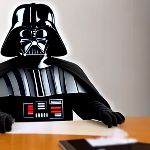 Image similar to darth vader using the force to do the taxes, cooking show