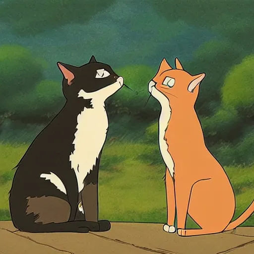 Image similar to two cats kissing, Studio Ghibli style,