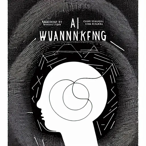 Prompt: a wandering mind, logo, simple white background victo ngai, kilian eng, minimalist, black and white