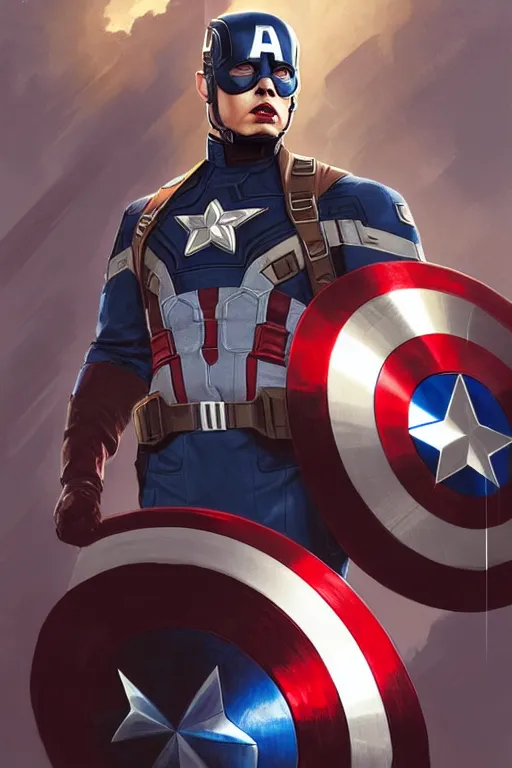 Image similar to elon musk as captain america, marvel character, portrait, highly detailed, digital painting, artstation, concept art, smooth, sharp focus, illustration, cinematic lighting, art by artgerm and greg rutkowski and alphonse mucha