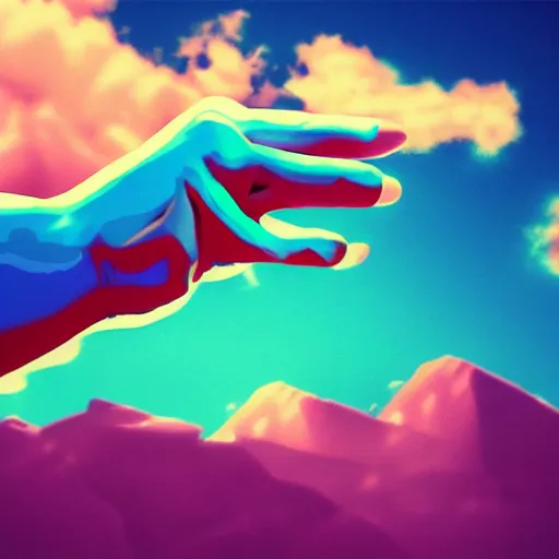 Prompt: Reaching hand tessalating into nothingness vaporwave Greek background artstation