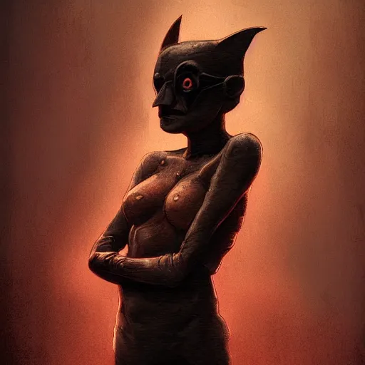 Image similar to a portrait of a half bat half man, back lighting, horror, digital art, in the style of greg rutkowski, simon stalenhag, egon schiele,