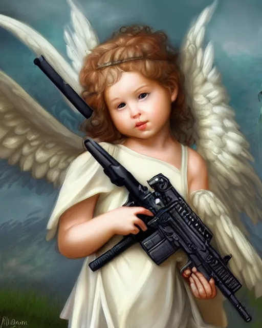 Prompt: fantasy art of a baby angel with m 4 a 1 gun