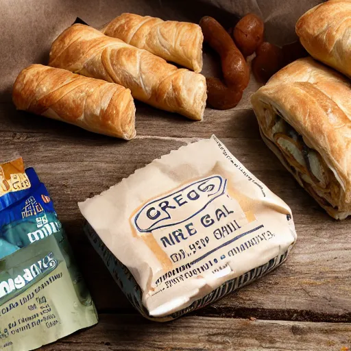 Image similar to greggs sausage roll, mre, field ration, photgraph,