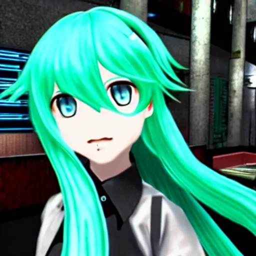 Image similar to Hatsune Miku in a Max Payne 1 game