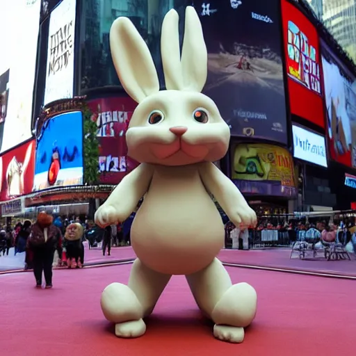 Prompt: an award winning clay sculpture of a funny bunny made by michelangelo, standing in times square, 3 d render, hyper detailed, sharp focus, 8 k resolution