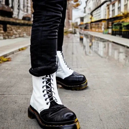 Prompt: Full picture of a white hair dracula wearing Dr. Martens shoes