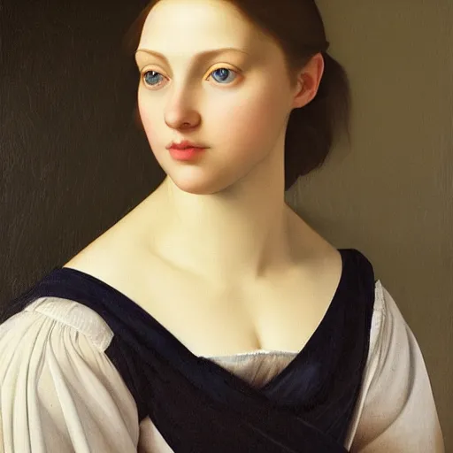 Prompt: full body portrait of a girl with blue eyes, gentle round face, with a bright smile, long dark hair, highly detailed, deep focus, elegant, digital painting, smooth, sharp focus, golden ratio, illustration, ultra realistic, 8 k, art by artemisia lomi gentileschi and caravaggio