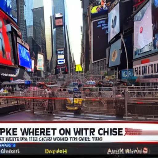 Prompt: a sinkhole opens up in the middle of times square