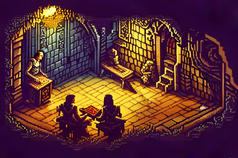 Image similar to the bard's tale, beautiful detailed pixelart by albertov, intricate details, beautiful, dithered gradients, volumetric lighting, cgsociety, artstation, smooth, sharp focus, 2 d illustration, amazing art by dan mumford, old school computer game graphics, crpg, d & d, pixel art