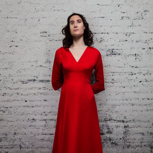 Image similar to Stunning studio photograph of Gal Godot in a red dress smiling slightly for the camera, XF IQ4, f/1.4, ISO 200, 1/160s, 8K, RAW, unedited, symmetrical balance, in-frame, sharpened