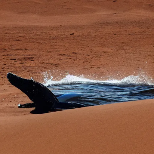 Prompt: High quality photo of a whale in the Sahara desert, award winning photography
