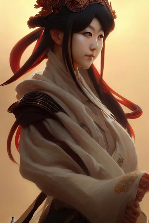 Image similar to ' hu tao'character, genshin impact, fantasy, anime, manga, game art, concept art, intricate details, elegant, highly detailed, digital painting, octane render, eerie, 8 k, art by artgerm and greg rutkowski and alphonse mucha