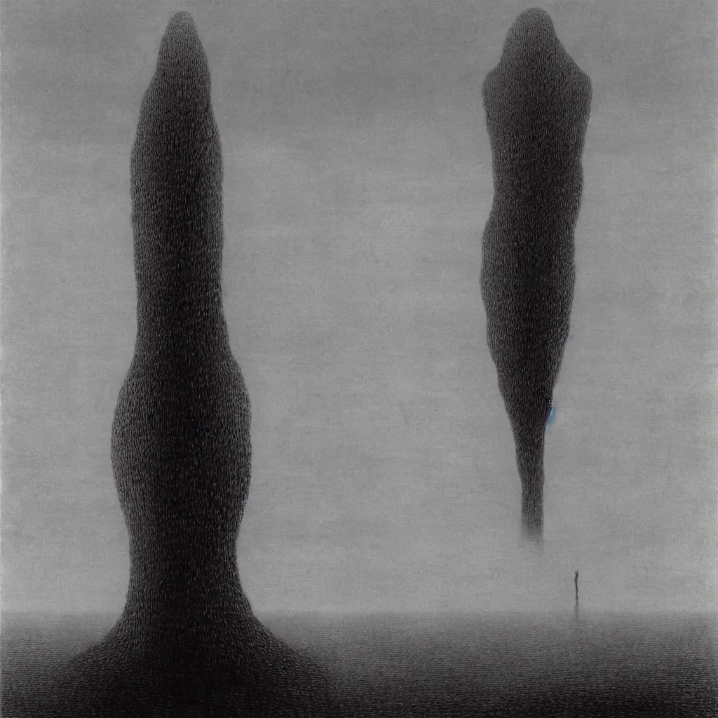 Prompt: Angered Giant. Huge and terrifying. Zdzisław Beksiński.