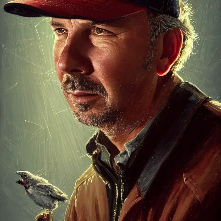 Image similar to portrait of kevin costner as postman 1 9 9 7. intricate abstract. intricate artwork. by tooth wu, wlop, beeple, dan mumford. octane render, trending on artstation, greg rutkowski very coherent symmetrical artwork. cinematic, hyper realism, high detail, octane render, 8 k, iridescent accents