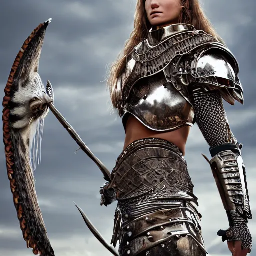 Prompt: female warrior wearing metal owl armour, highly detailed, 4k, HDR, smooth, sharp focus, hyper realistic, high resolution