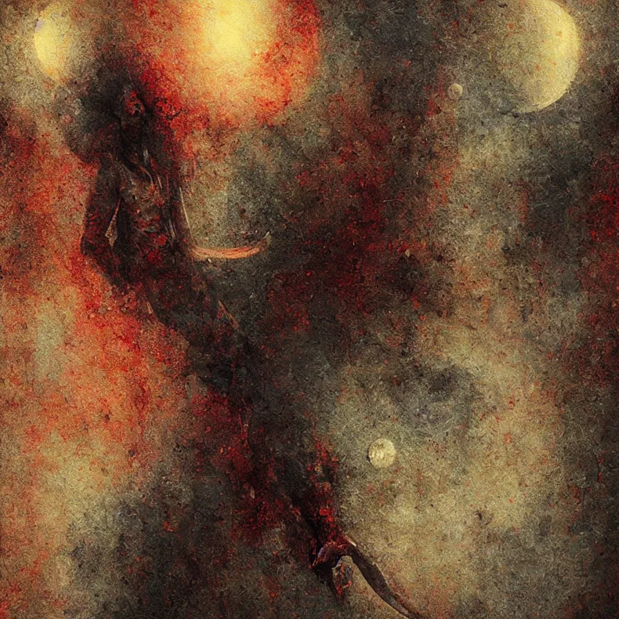 Image similar to fetal moon with a fanged devouring moon sharp fangs streaming blood bestial moon, award winning oil painting digital art by Samuel Araya, chromatic aberration