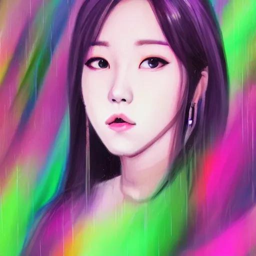 Image similar to ! dream portrait of jisoo blackpink, rainy background, pink bright art masterpiece artstation. 8 k, sharp high quality