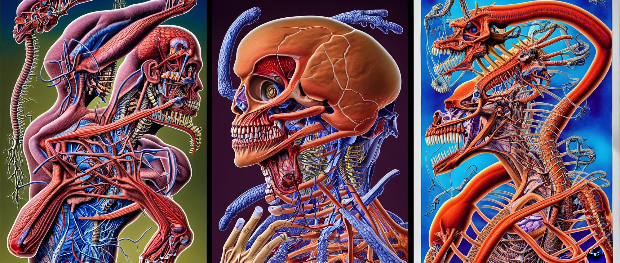 Prompt: an anatomical illustration of Ataxidragon from a medical journal by Nychos and Alex Grey, highly detailed, high detail, 8k