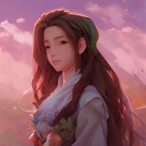 Prompt: concept art of aerith gainsborough by WLOP, rossdraws, Logan Cure, Mingchen Shen, BangkuART, sakimichan, yan gisuka, JeonSeok Lee, zeronis, Chengwei Pan on artstation