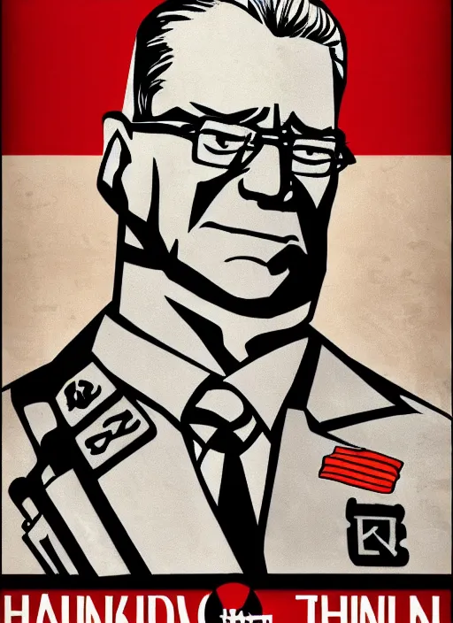 Prompt: propaganda poster hank hill as dictator of the soviet union, 8 k, trending on artstation