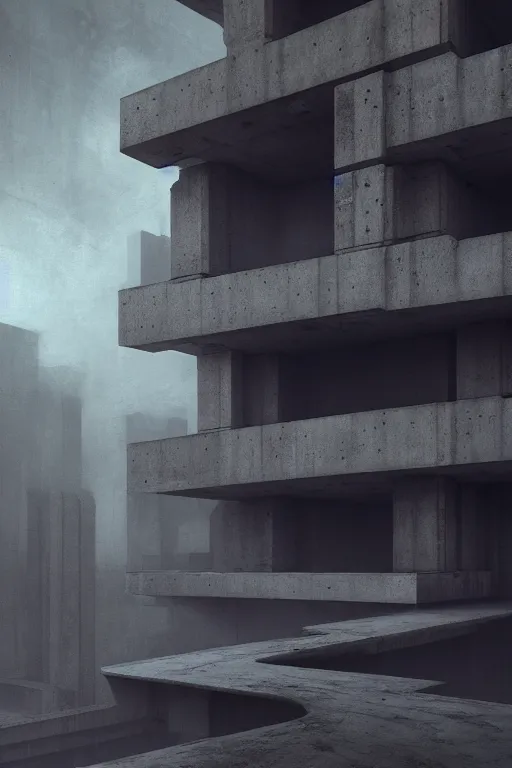 Prompt: sci - fi concrete brutalist architecture, rutkowski, mickelangelo, durer, beksinski, oil painting, photoreal, highly detailed, 8 k, hd, vray, artstation, cinematic matte painting, extreme detail photo quality, dark moody colors, featured on behance