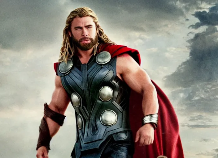 Image similar to movie still of john travolta as thor