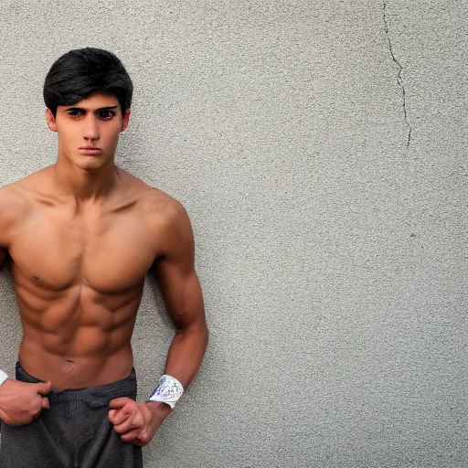 Prompt: Male 6 foot tall eighteen-year-old muscular fighter's body, lean muscle, dark brown skin, brown eyes, dark brown hair, calm expression, alert eyes, strong jaw, high quality 4k photograph