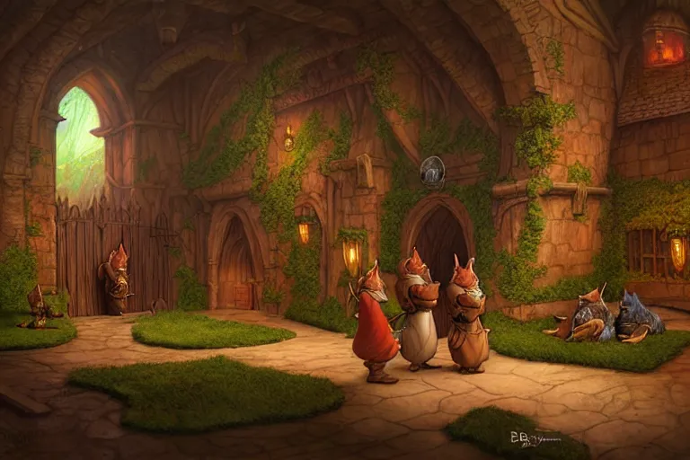 Image similar to an elaborate and detailed scene from the redwall abbey by brian jacques, detailed, fantasy concept art, cinematic lighting, beautiful