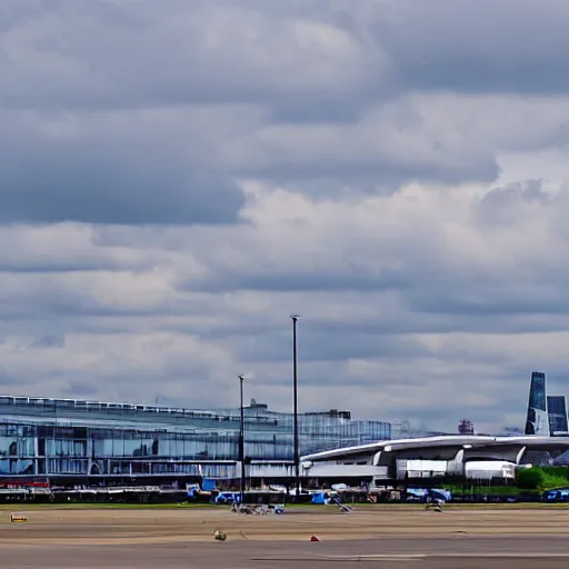 Prompt: in universe b 5 1 2, scenery of london airport