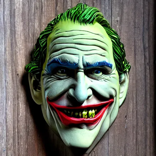 Image similar to The Joker carved in wood