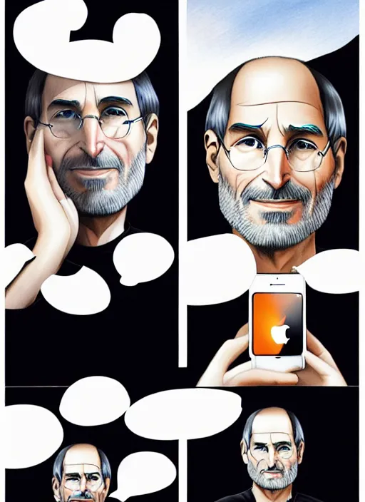 Image similar to steve jobs revealing the iphone as a manga, color, artstation trending