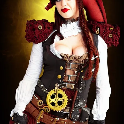 Prompt: full body photo of a steampunk pirate woman, hyperrealistic