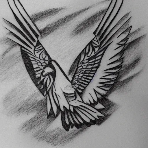 Image similar to tattoo sample on paper stencil. pencil sketch, hawk