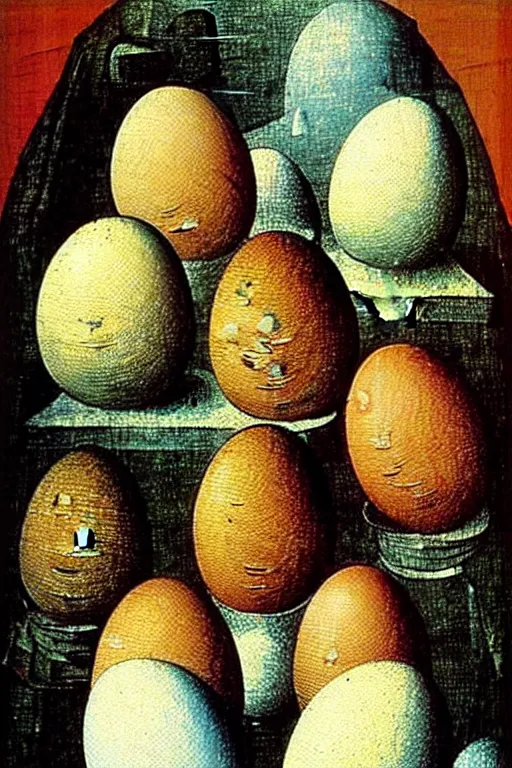 Image similar to hieronymus bosch painting of egg faces