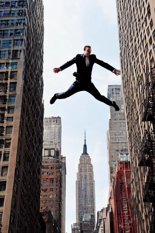 Prompt: !dream a man jumping from a building in New York, explosion